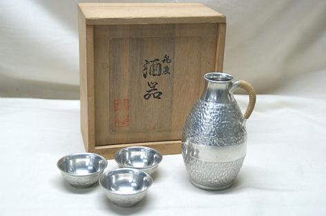 1854  本錫　酒器セット　徳利2客　猪口5客　ボウル1客 1854 本錫 酒器セット 徳利2客 猪口5客 ボウル1客